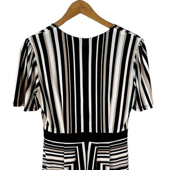 London Times Women's Striped Knee Jersey Midi Dress Black Taupe Career Office - Picture 7 of 11